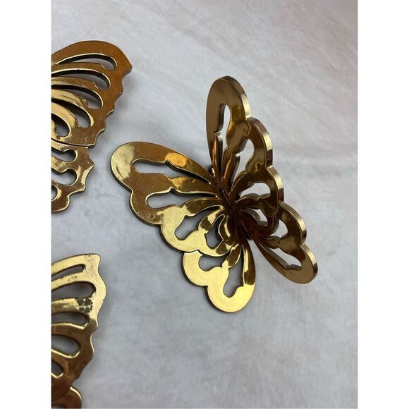 1970s Mod Vintage Gold Plastic Hinged Butterflies Wall Decor - Picture 5 of 7